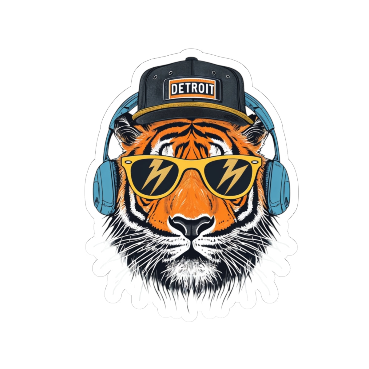 Cool Tiger Kiss-Cut Stickers | Funky Laptop Decal, Cool Vibes Decor, Animal Stickers, Gift for Music Lovers, Detroit Pride