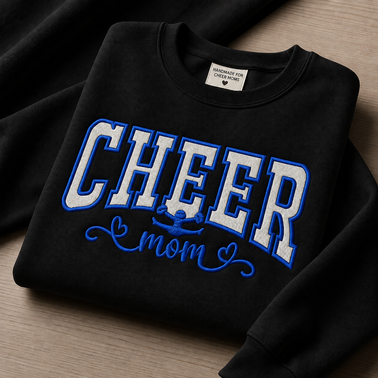 Personalized Cheer Mom Embroidered Sweatshirt | Gildan Softstyle Cheer Mom Crewneck | Custom Name Sleeve S-4XL Adult Unisex Fit
