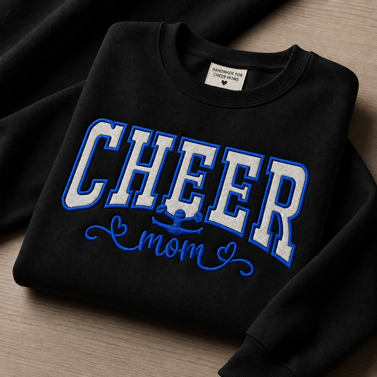 Personalized Cheer Mom Embroidered Sweatshirt | Gildan Softstyle Cheer Mom Crewneck | Custom Name Sleeve S-4XL Adult Unisex Fit