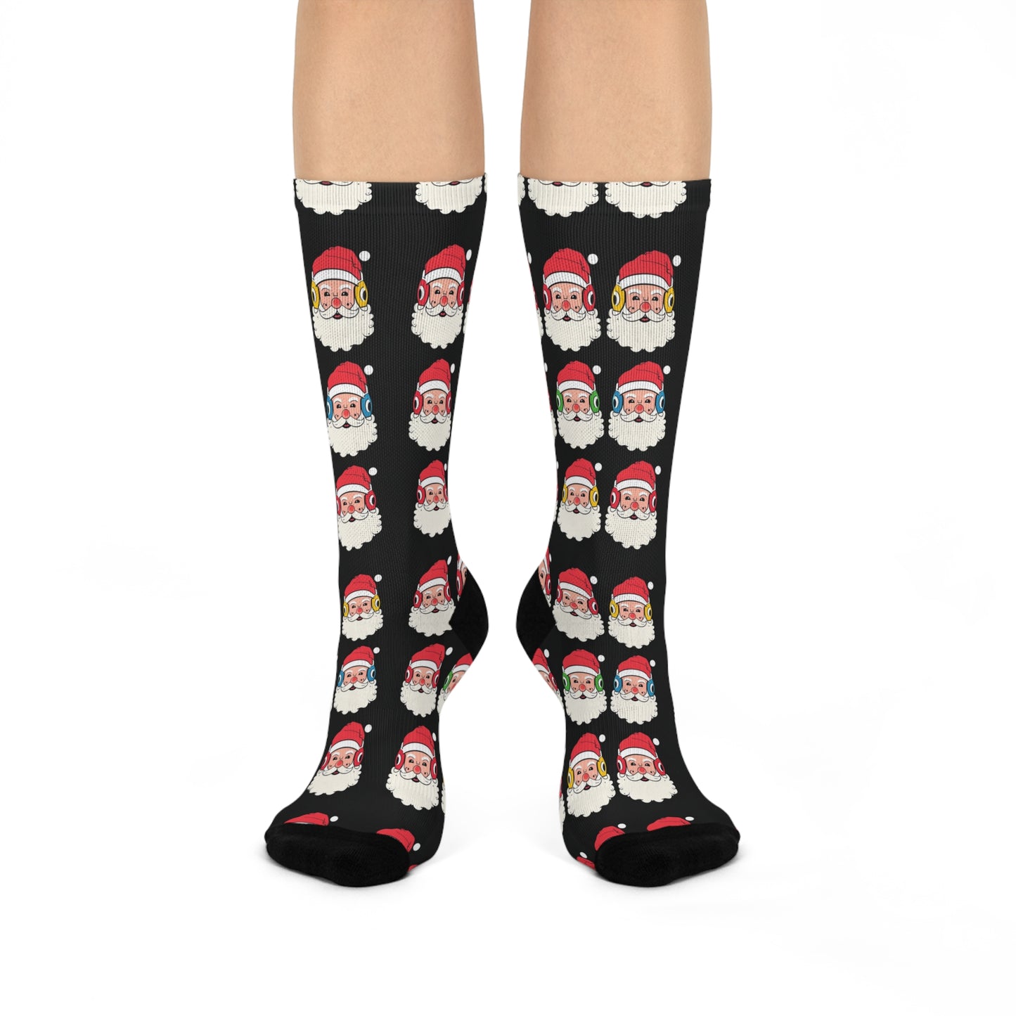 Santa Face Wrestling Head Gear Cushioned Crew Socks - Festive Christmas Holiday Sock, Wrestling Team, Youth Wrestling