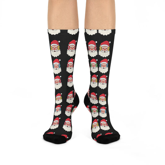 Santa Face Wrestling Head Gear Cushioned Crew Socks - Festive Christmas Holiday Sock, Wrestling Team, Youth Wrestling