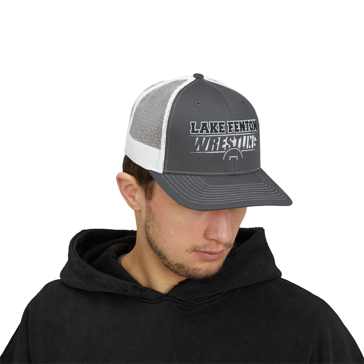 Lake Fenton Wrestling Mat Snapback Trucker Cap, Embroidered Design