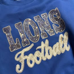 Champion Lions Football  Crewneck Sweatshirt Glitter Faux Bling Adult Sizes Small - XL 32.00 2x 3x 36.00
