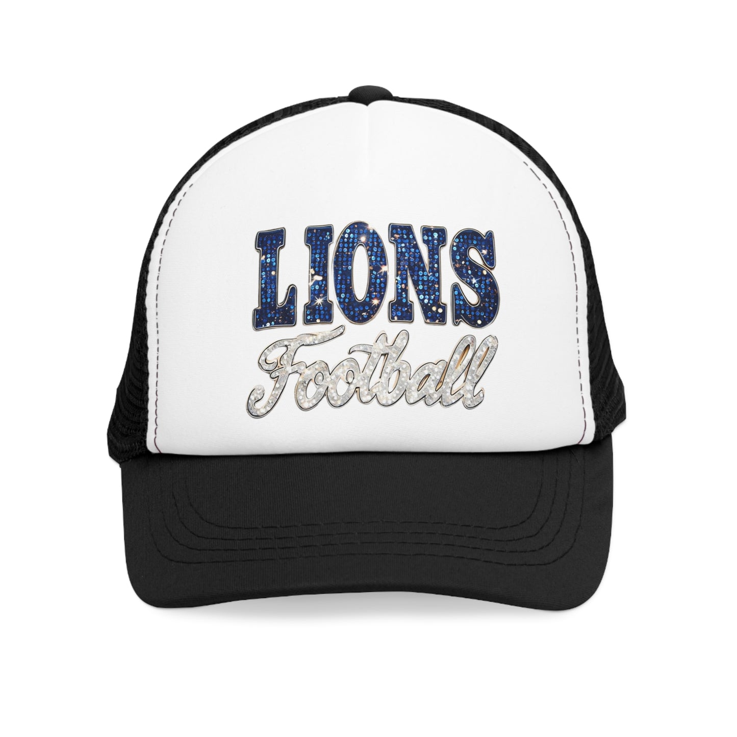 Faux Sequins Lions Football Mesh Cap, Sports Fan Snapback Hat, Team Spirit Accessories, Game Day Headwear, Sparkly Baseball Cap