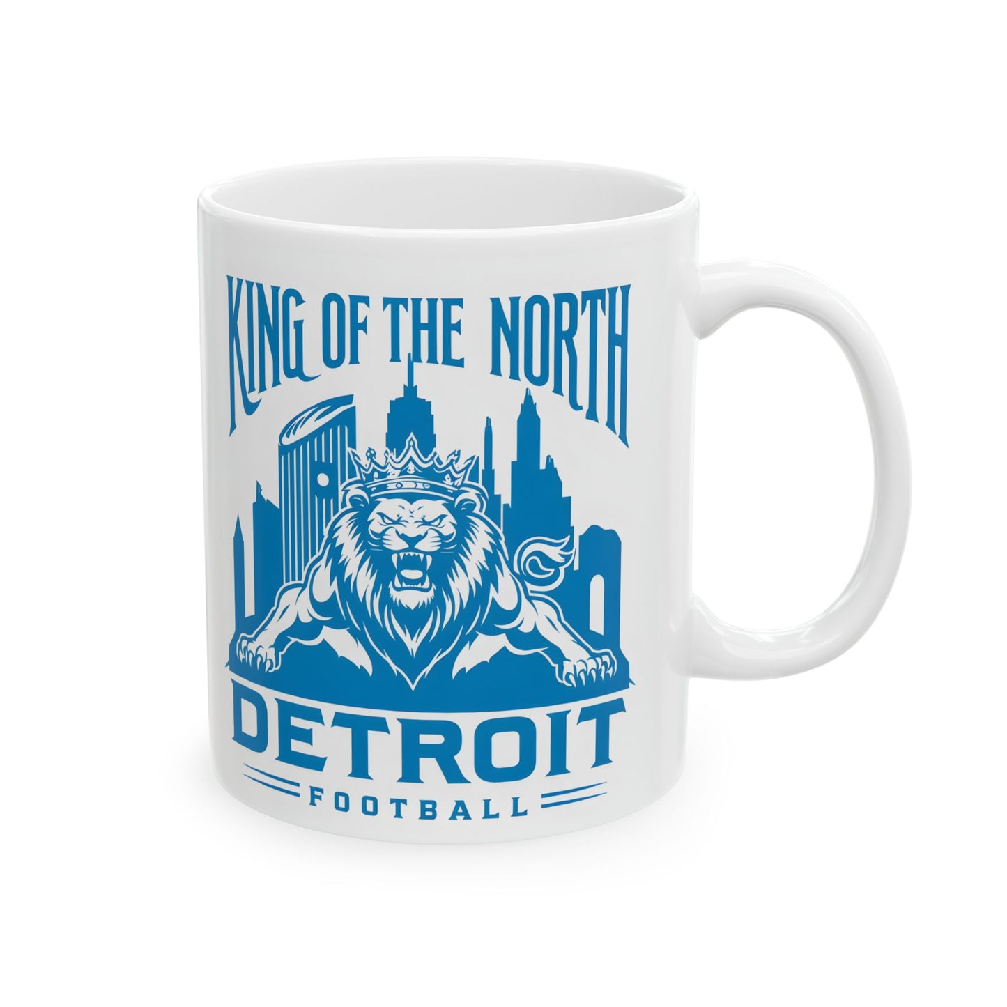 Football Fan Ceramic Mug, Detroit Lions Coffee Cup, Sports Team Personalized Drinkware, King of The North Design, 11oz 15oz