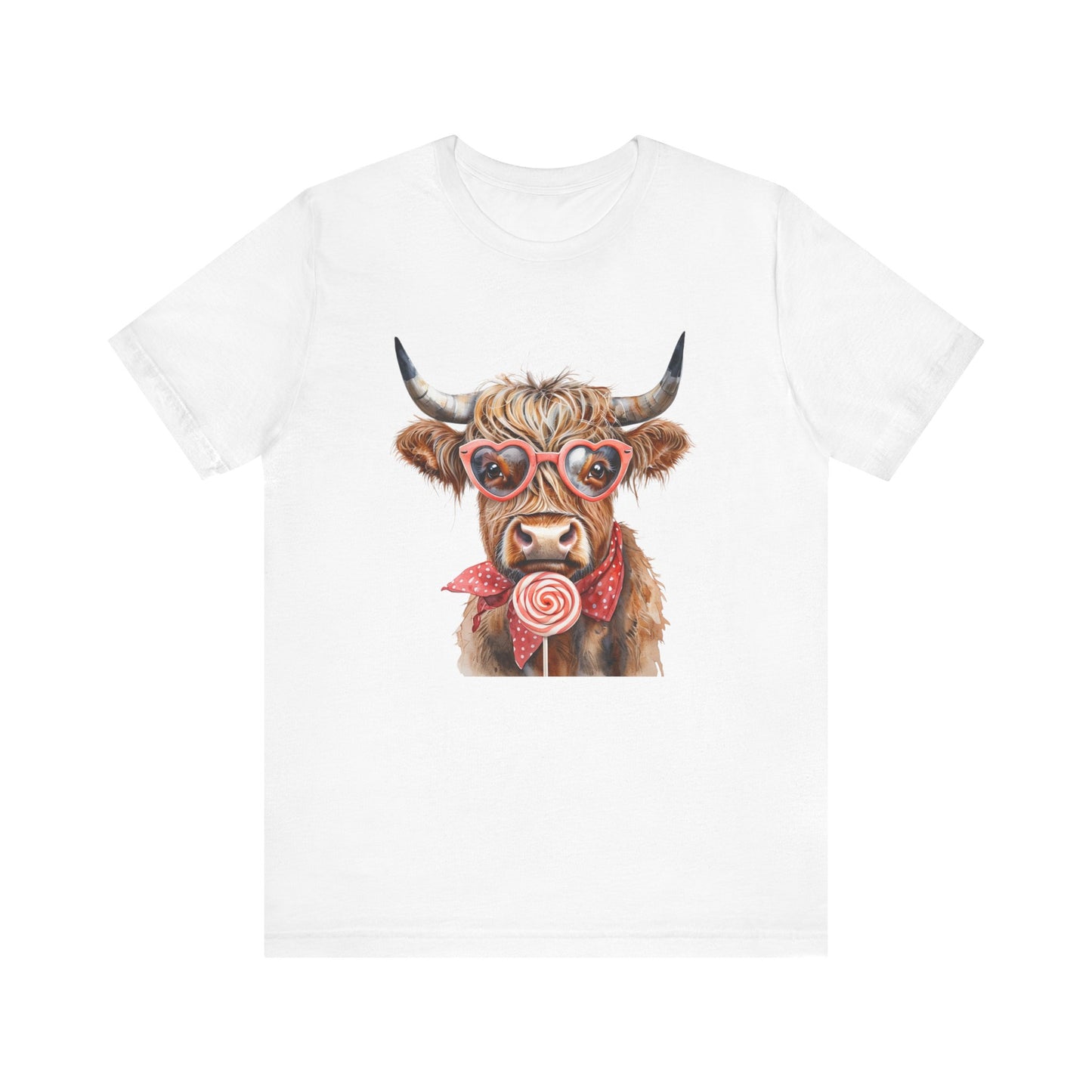 Highland Cow Valentine's Day Unisex Tee, Sucker, Sunglasses Lollipop Shirt, Funny Graphic T-Shirt, Gift for Her, Cow Lover Top
