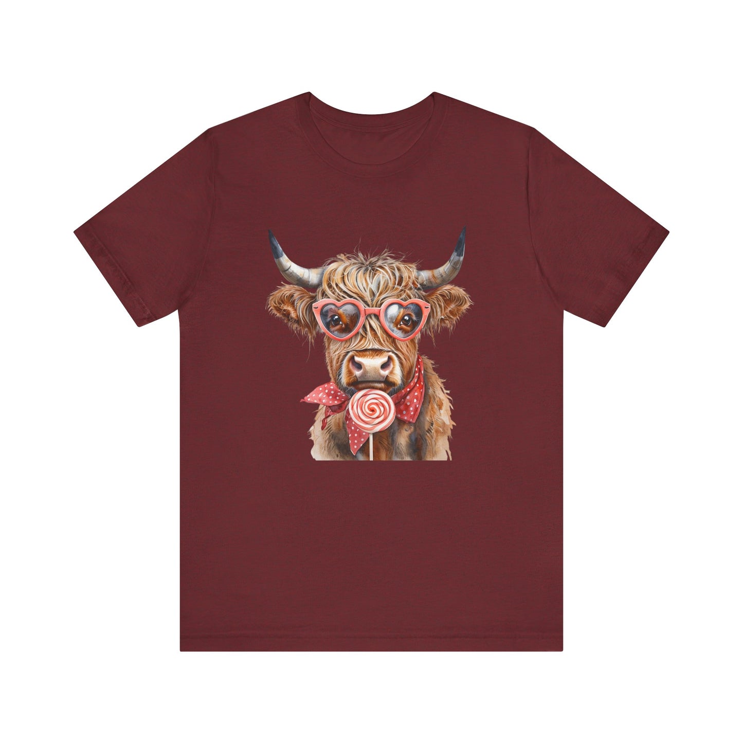 Highland Cow Valentine's Day Unisex Tee, Sucker, Sunglasses Lollipop Shirt, Funny Graphic T-Shirt, Gift for Her, Cow Lover Top
