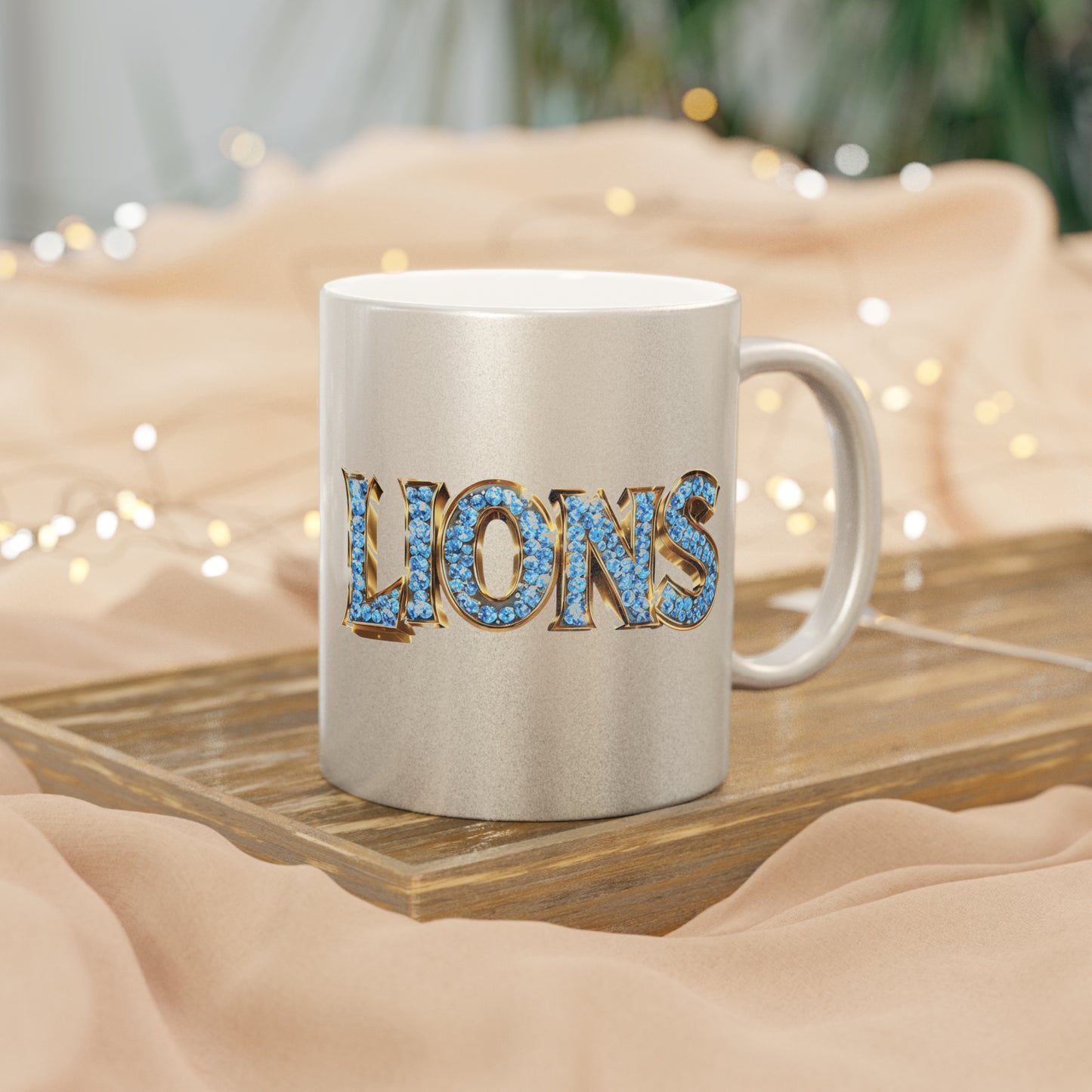 Metallic Mug — 'Willy' & Jewel-Style 'Lio' Silver/Gold Accent Ceramic Cup