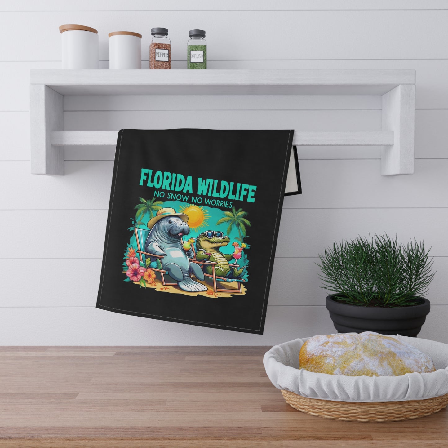 Tea Towels, Florida Wildlife Design, Retirement Gift Idea, No Snow, No Worries, Snowbirds, Funny Kitchen Decor, Cotton, Poly