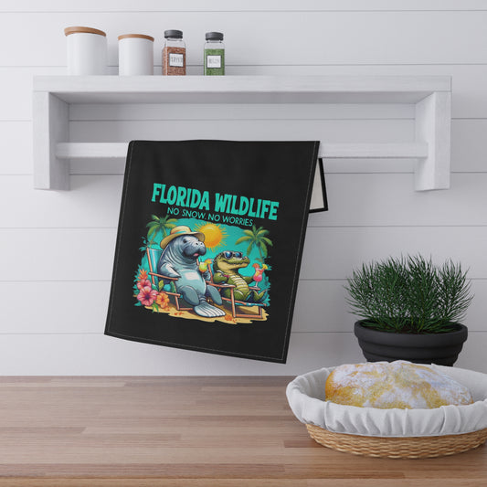Tea Towels, Florida Wildlife Design, Retirement Gift Idea, No Snow, No Worries, Snowbirds, Funny Kitchen Decor, Cotton, Poly