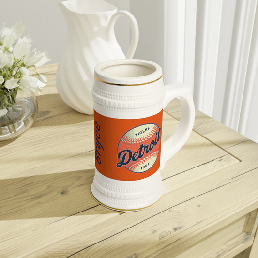 Stein Mug - Detroit Tigers Baseball Personalize Custom, Sports Fan Gift, Gift for Baseball Lover, Customized Ceramic Beer Mug, Personalized