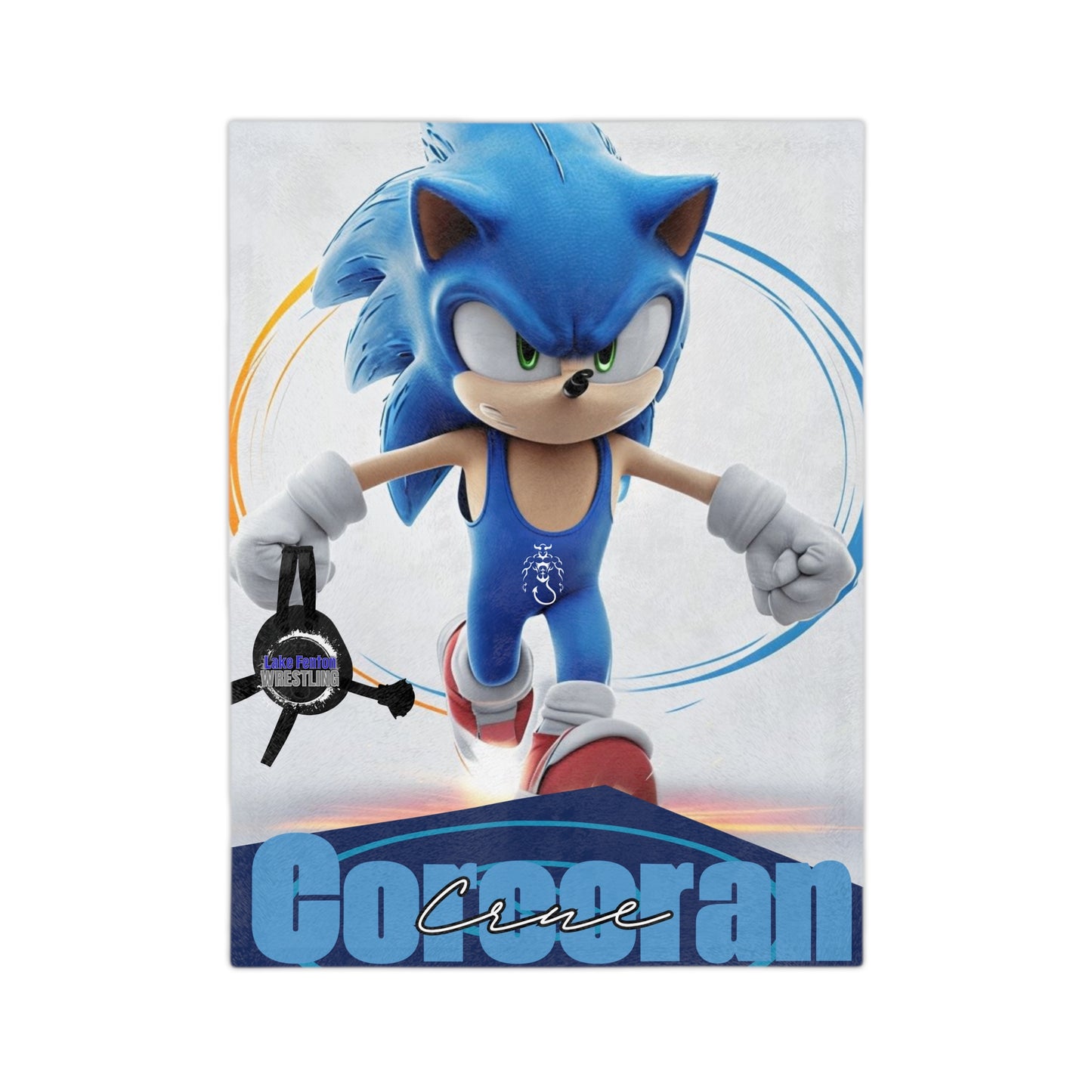 Velveteen Microfiber Blanket Sonic Customizable Personalized Blanket, Lake Fenton Wrestling, Devils Youth Wrestling, Team Can be Changed on Headgear and logo on Singlet