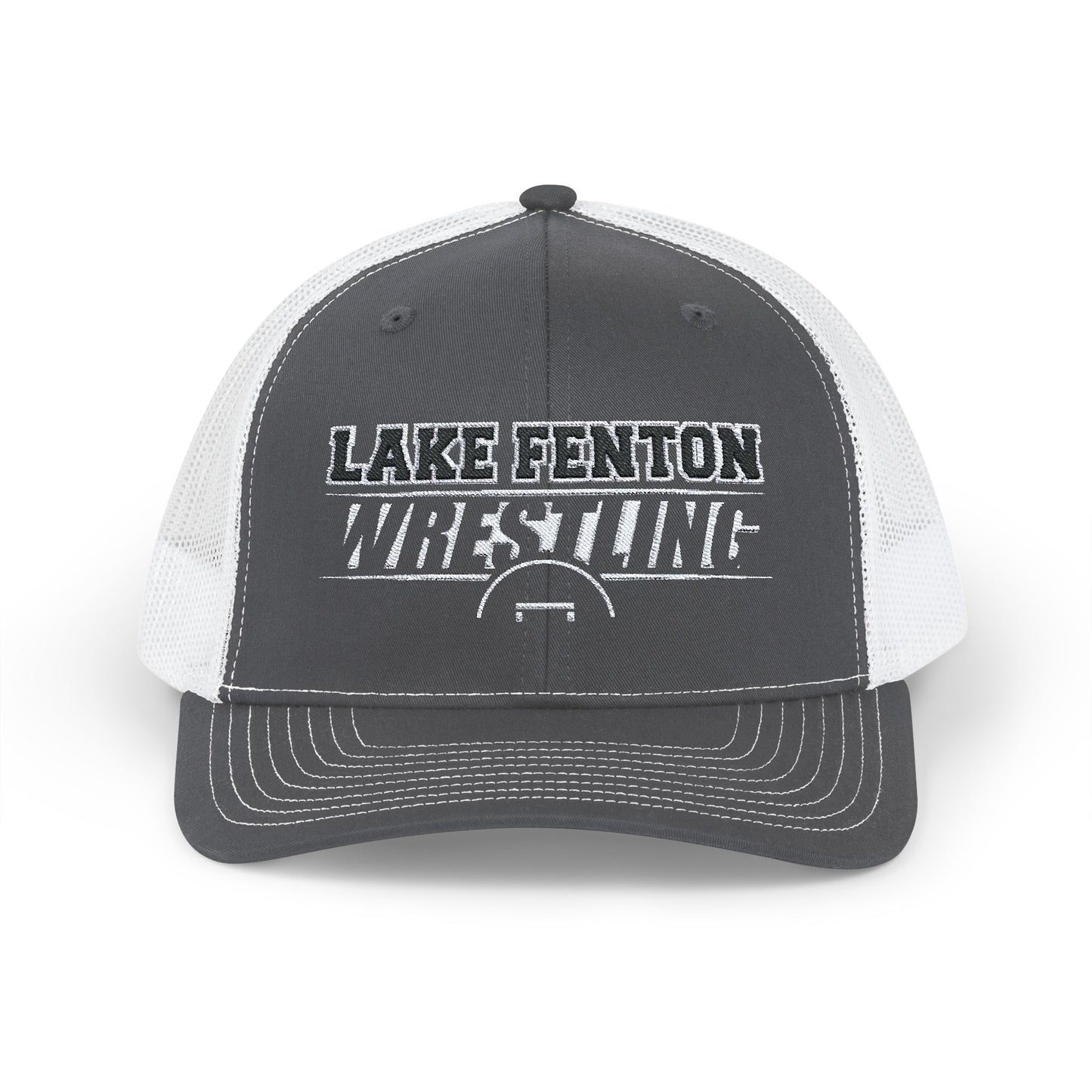 Lake Fenton Wrestling Mat Snapback Trucker Cap, Embroidered Design