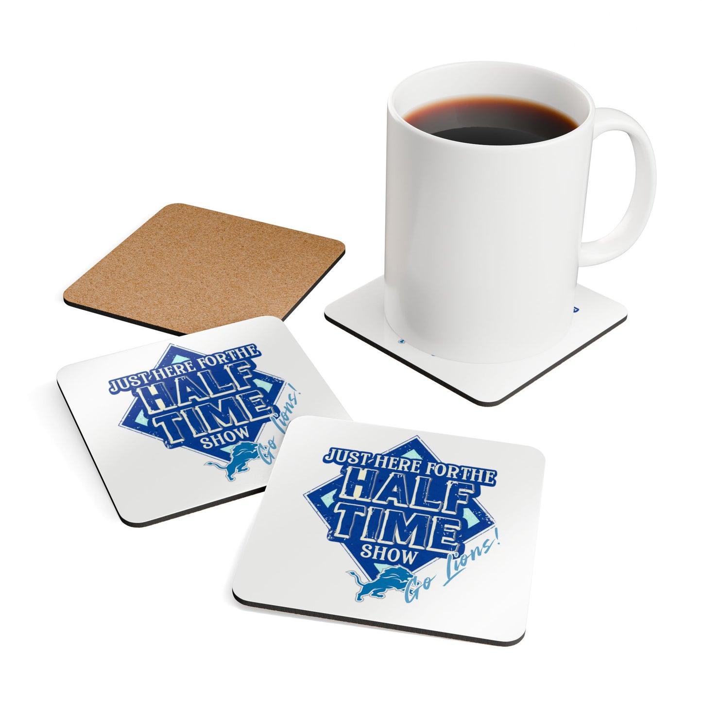 Super Bowl Football, Here For The Half Time Show, Go Lions, Corkwood Coaster Set of 4, Super Bowl Party Idea, Detroit Football