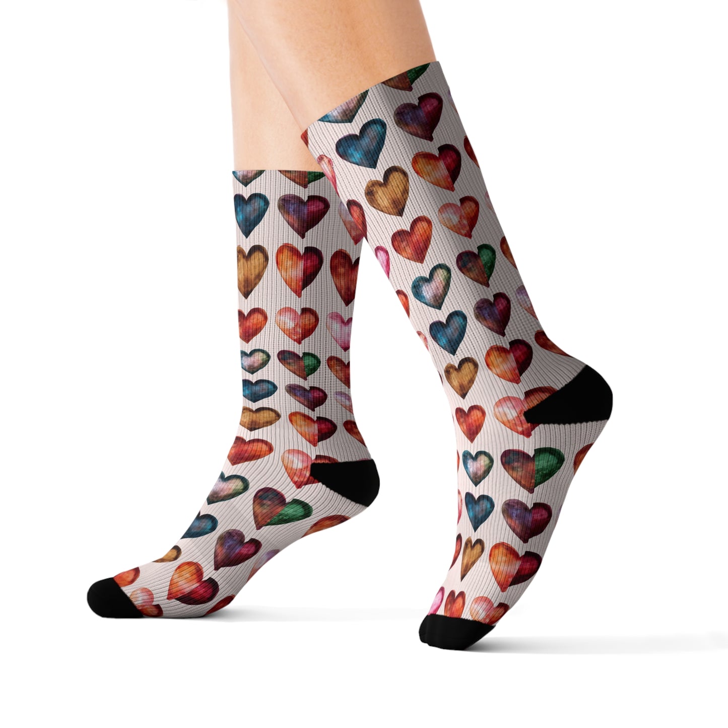 Colorful Ombre Heart Sublimation Socks Valentines, Valentine's Day Gift, Gift for Her, Heart Print Socks, Unique Socks, Colorful Gradient