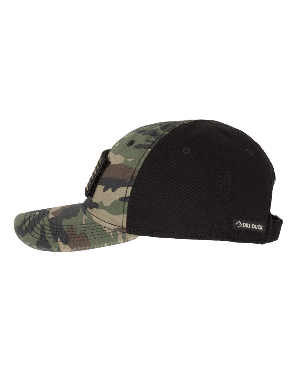 Dri Duck Tactical Hat, Adjustable, Black Camo or Green/Black Camo, American Flag Patch on the Front