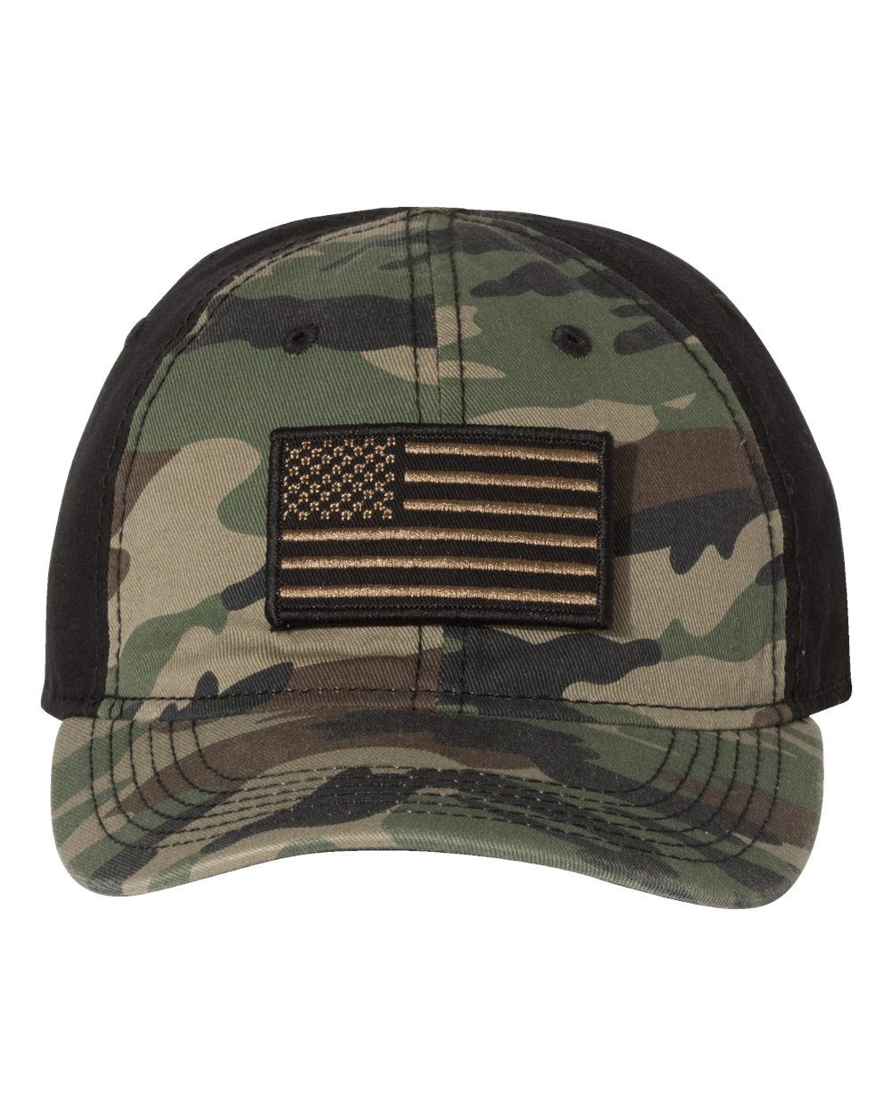 Dri Duck Tactical Hat, Adjustable, Black Camo or Green/Black Camo, American Flag Patch on the Front