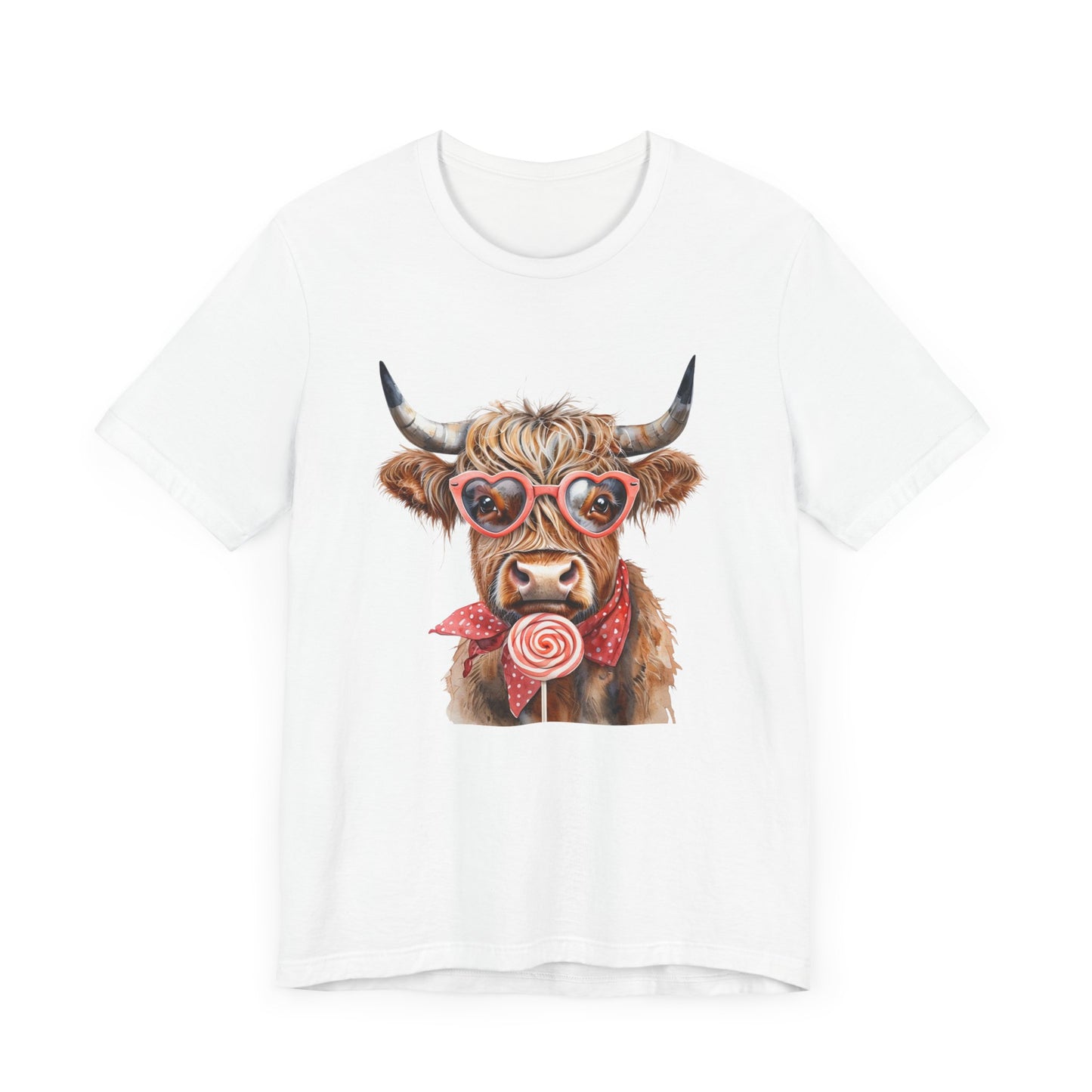 Highland Cow Valentine's Day Unisex Tee, Sucker, Sunglasses Lollipop Shirt, Funny Graphic T-Shirt, Gift for Her, Cow Lover Top