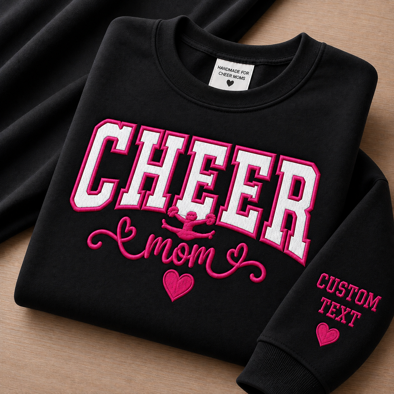 Personalized Cheer Mom Embroidered Sweatshirt | Gildan Softstyle Cheer Mom Crewneck | Custom Name Sleeve S-4XL Adult Unisex Fit