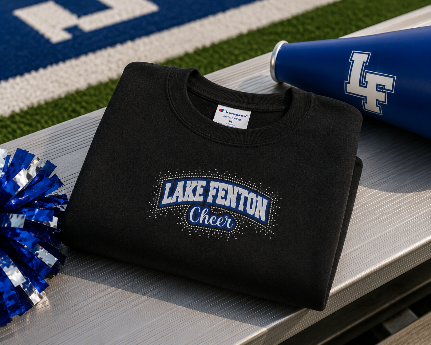 Lake Fenton Cheer Bling Sweatshirt | Champion Hoodie or Crewneck | Glitter Rhinestone Cheer