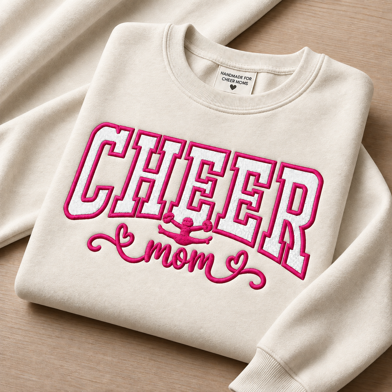 Personalized Cheer Mom Embroidered Sweatshirt | Gildan Softstyle Cheer Mom Crewneck | Custom Name Sleeve S-4XL Adult Unisex Fit