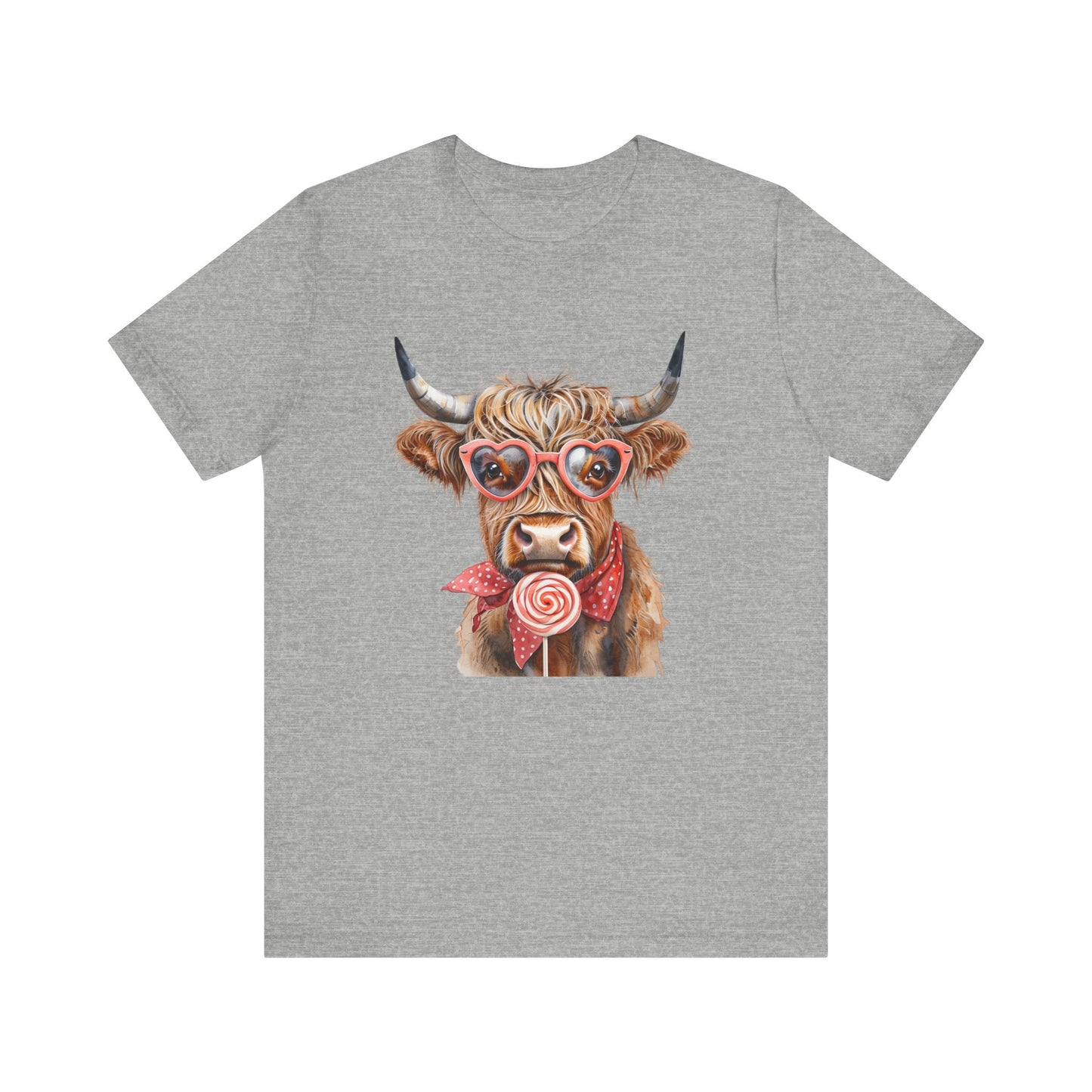 Highland Cow Valentine's Day Unisex Tee, Sucker, Sunglasses Lollipop Shirt, Funny Graphic T-Shirt, Gift for Her, Cow Lover Top