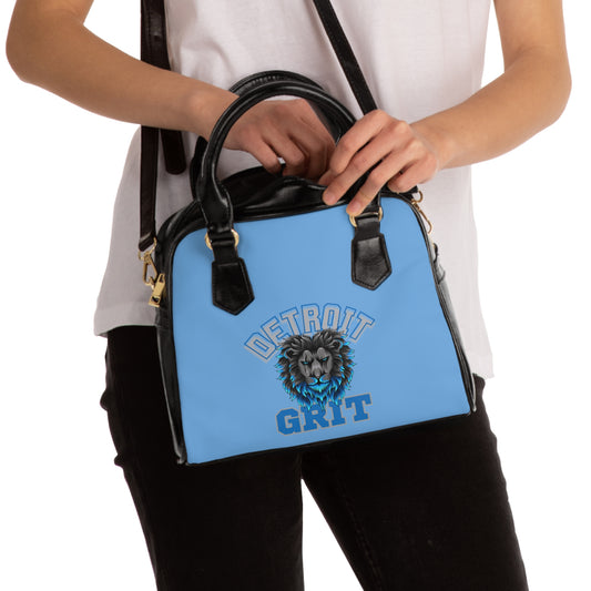 Detroit Grit Shoulder Handbag — Lion Graphic Blue Purse