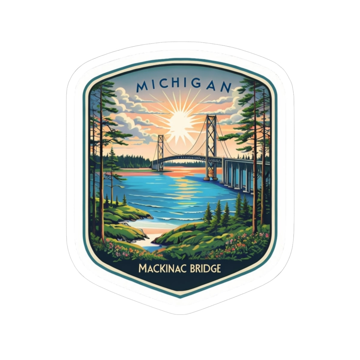 Michigan Mackinac Bridge, Great Lakes, Mackinaw City, St Ignace Kiss-Cut Stickers, Pure Michigan, Notebook, Journal