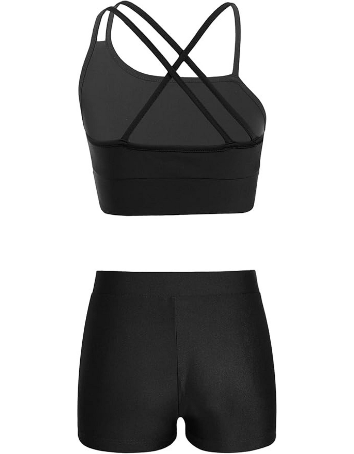 AMP Girls 2 Piece Dance Outfits Crop Top with Booty Shorts Active Set Leotard Dancewear Sizes  6 8 10 12 14