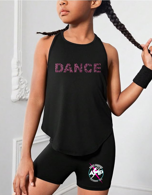 AMP Girls 2 Piece Dance Outfits Girl's 2 Piece Workout Outfits Round Neck Split Crop Tank Top and Biker Shorts Athletic Sets