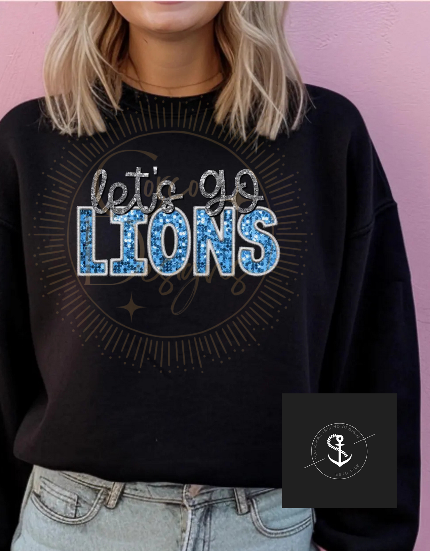 Let's Go Lions Sparkle Sequin Patch Cozy Sweatshirt Sizes Unisex S-3XL