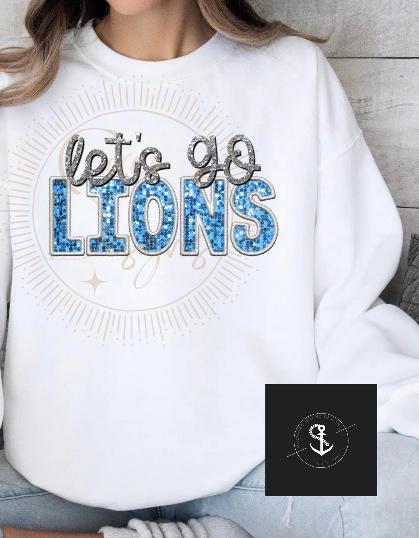 Let's Go Lions Sparkle Sequin Patch Cozy Sweatshirt Sizes Unisex S-3XL