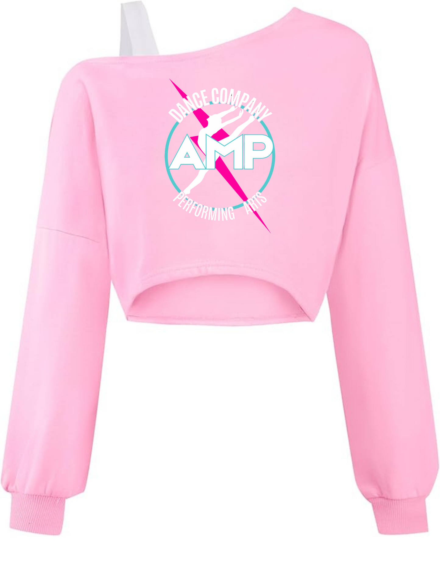 AMP Dance Co. Performing Arts Cropped Asymmetrical Sweatshirt Off the Shoulder Youth Sizes 8 10 12 14