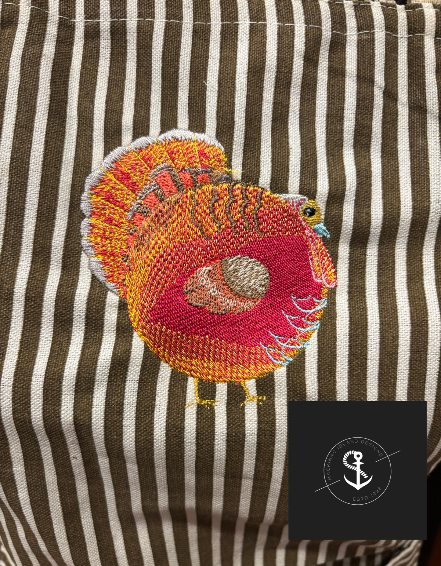 Personalized Embroidered Turkey Stripe Linen Apron