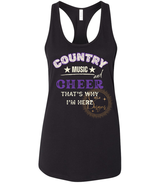 Country Music and Cheer That's Why I'm Here Bella Canvas T-Shirt Adult Sizes XS-2XL