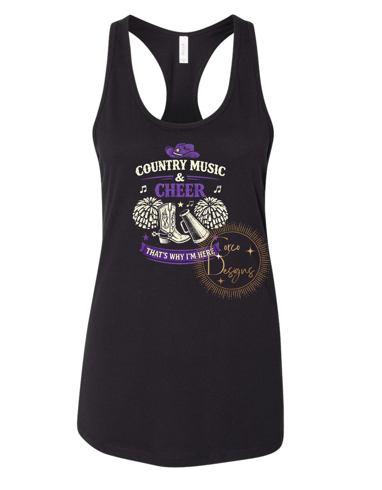 Country Music and Cheer That's Why I'm Here Bella Canvas T-Shirt Adult Sizes XS-2XL