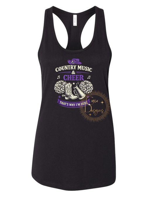 Country Music and Cheer That's Why I'm Here Bella Canvas T-Shirt Adult Sizes XS-2XL