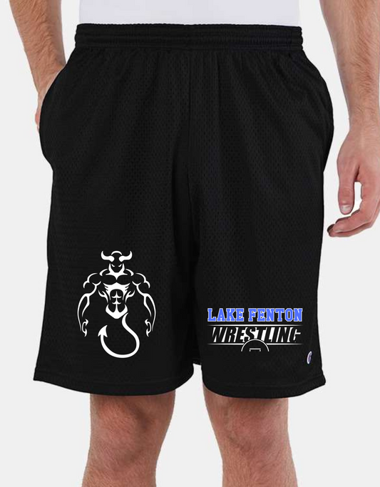 Adult Shorts Champion Mesh Tricot Lake Fenton Wrestling Black or Royal Blue