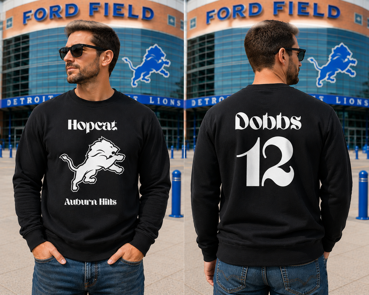 Custom HopCat Detroit Game Day Crewneck Sweatshirt Unisex Sizes XS-4XL