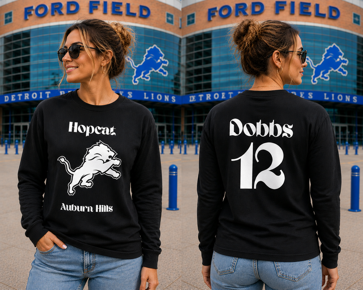 Custom HopCat Detroit Game Day Long Sleeve T-Shirt Unisex Sizes S-3X