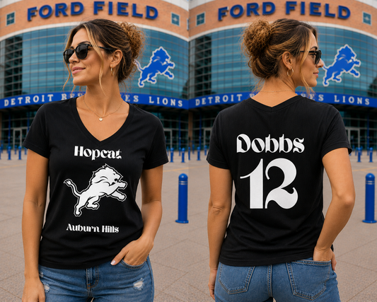 Custom HopCat Detroit Game Day T-Shirt V Neck Women's Style Sizes S-3XL