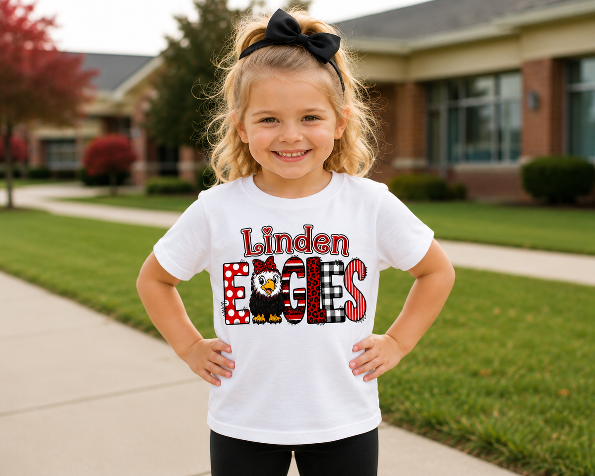 Linden Eagles Youth Shirt | Kids School Spirit Wear | Eagles T-Shirt Crewneck Hoodie | Red Black White Linden Apparel Sizes XS-XL