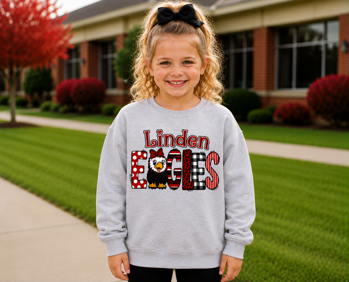 Linden Eagles Youth Shirt | Kids School Spirit Wear | Eagles T-Shirt Crewneck Hoodie | Red Black White Linden Apparel Sizes XS-XL