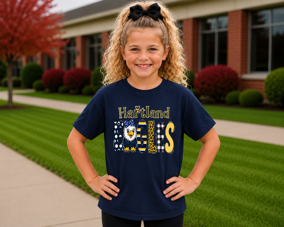 Hartland Eagles Youth Shirt | Kids School Spirit Wear | Eagles T-Shirt Crewneck Hoodie | Red Black White Linden Apparel Sizes XS-XL