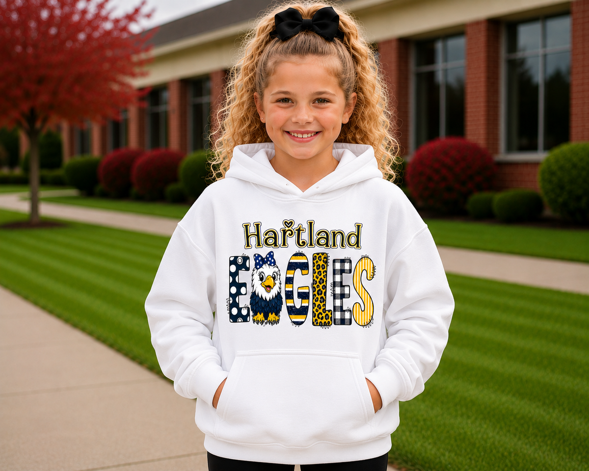 Hartland Eagles Youth Shirt | Kids School Spirit Wear | Eagles T-Shirt Crewneck Hoodie | Red Black White Linden Apparel Sizes XS-XL