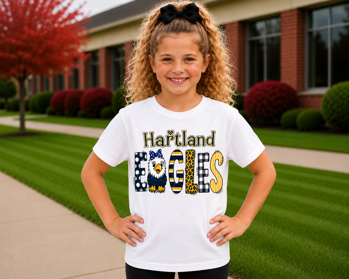 Hartland Eagles Youth Shirt | Kids School Spirit Wear | Eagles T-Shirt Crewneck Hoodie | Red Black White Linden Apparel Sizes XS-XL