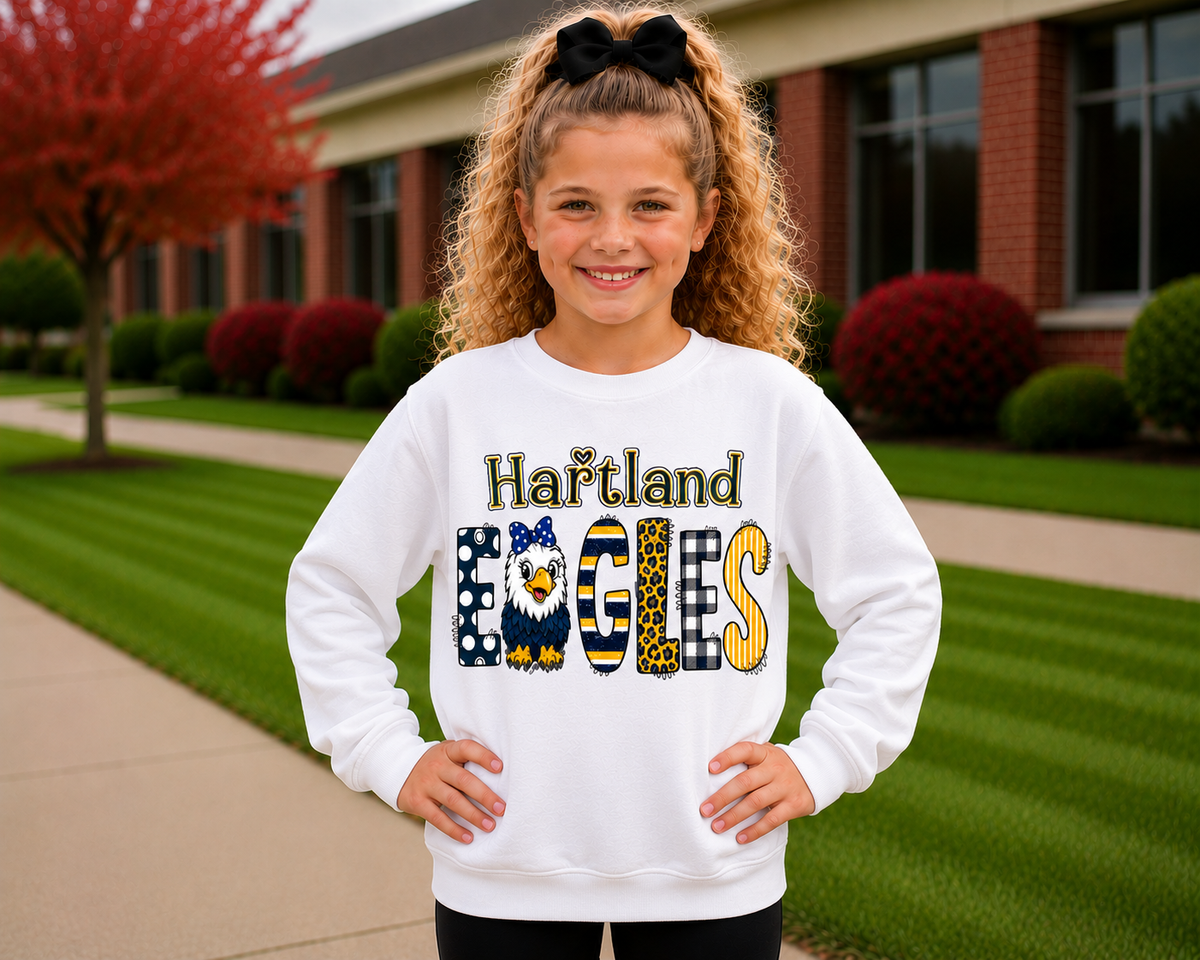 Hartland Eagles Youth Shirt | Kids School Spirit Wear | Eagles T-Shirt Crewneck Hoodie | Red Black White Linden Apparel Sizes XS-XL