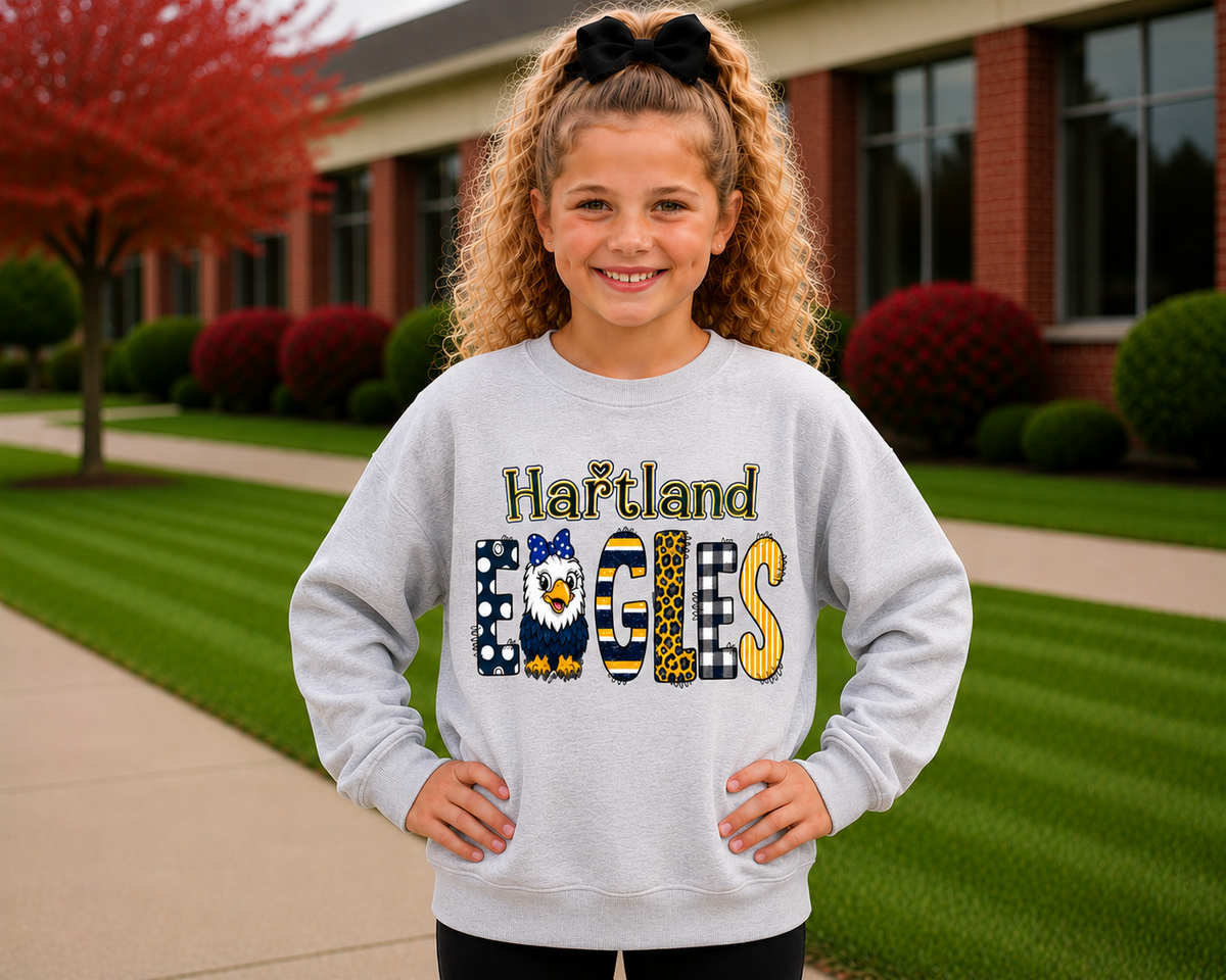 Hartland Eagles Youth Shirt | Kids School Spirit Wear | Eagles T-Shirt Crewneck Hoodie | Red Black White Linden Apparel Sizes XS-XL