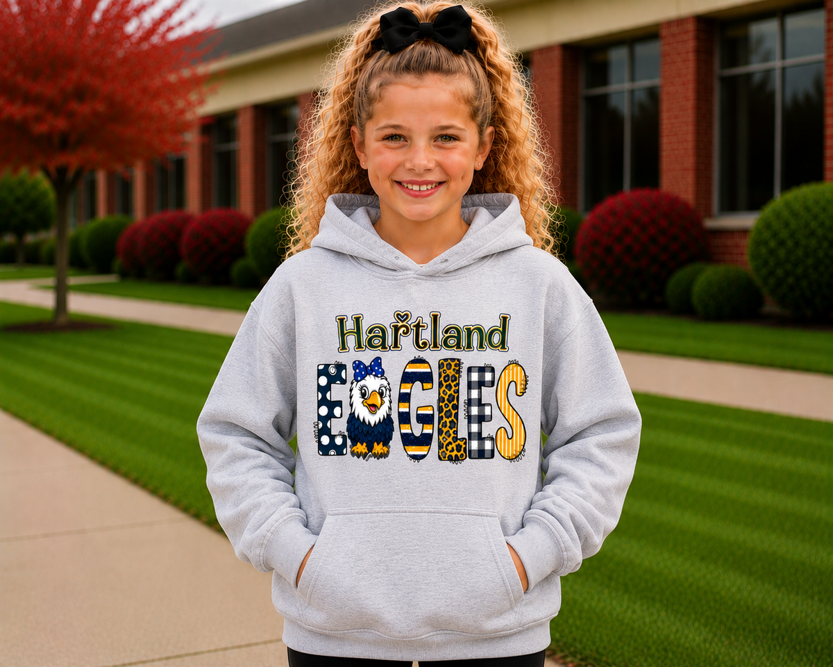Hartland Eagles Youth Shirt | Kids School Spirit Wear | Eagles T-Shirt Crewneck Hoodie | Red Black White Linden Apparel Sizes XS-XL