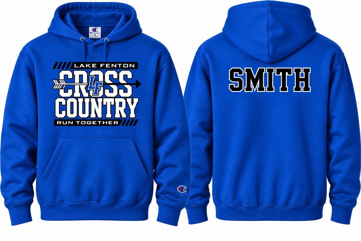 Lake Fenton Cross Country Champion Hoodie | Black, Gray &amp; Royal Blue | Unisex Blue Devils Spirit Wear